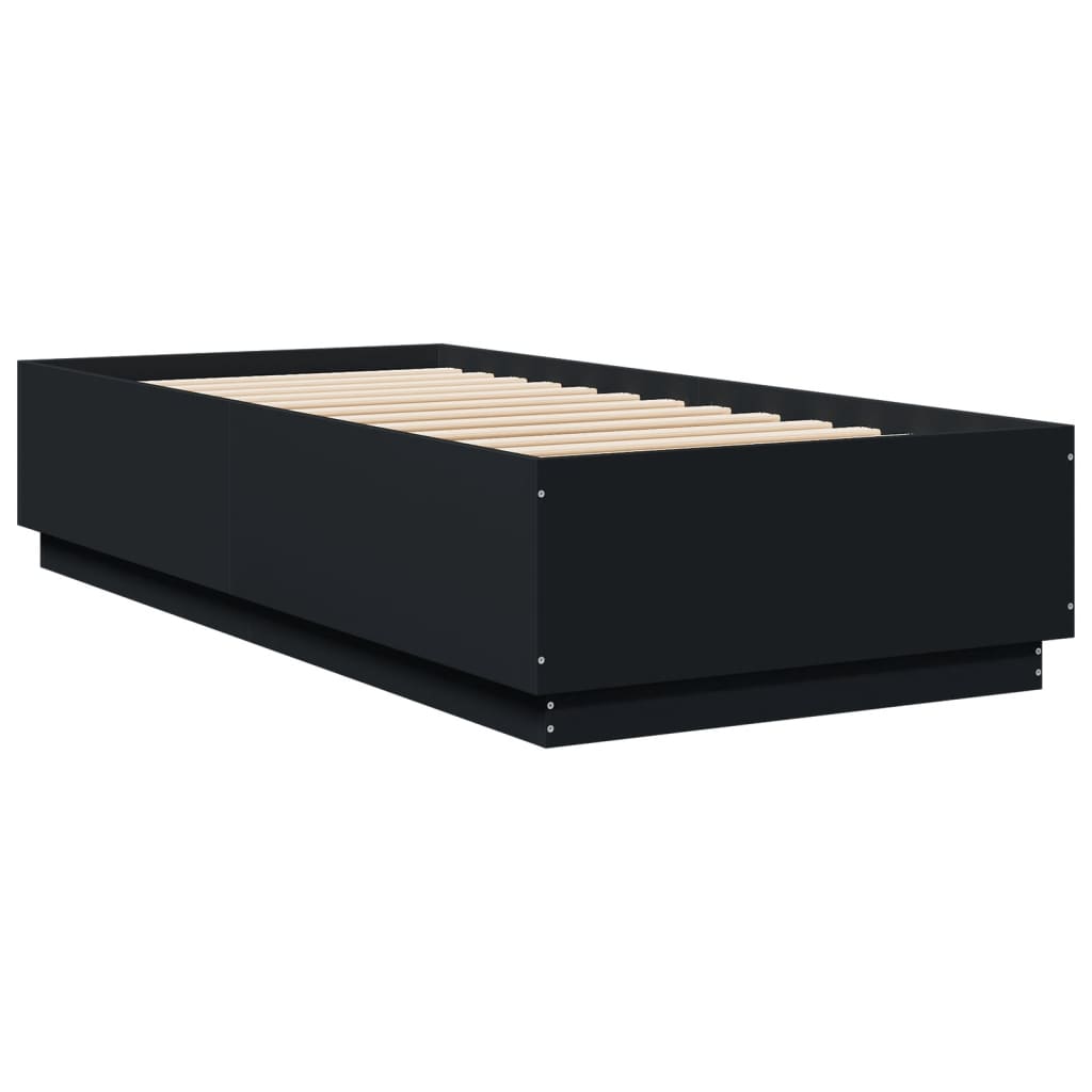 Sengeramme Med Led-Lys Svart 100X200 Cm Konstruert Tre