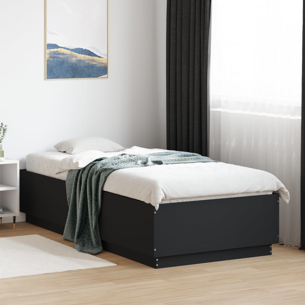 Sengeramme Med Led-Lys Svart 100X200 Cm Konstruert Tre