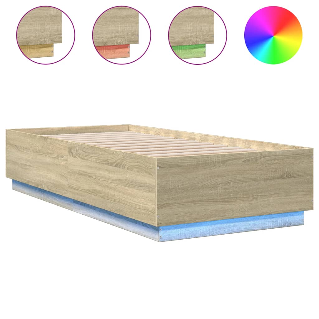 Sengeramme Med Led-Lys Sonoma Eik 100X200 Cm Konstruert Tre