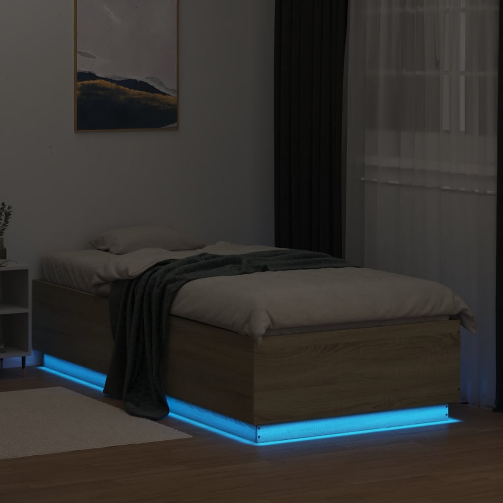 Sengeramme Med Led-Lys Sonoma Eik 100X200 Cm Konstruert Tre