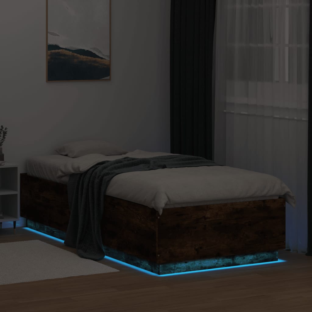 Sengeramme Med Led-Lys Røkt Eik 100X200 Cm Konstruert Tre