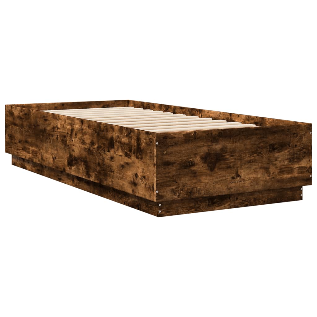 Sengeramme Med Led-Lys Røkt Eik 100X200 Cm Konstruert Tre