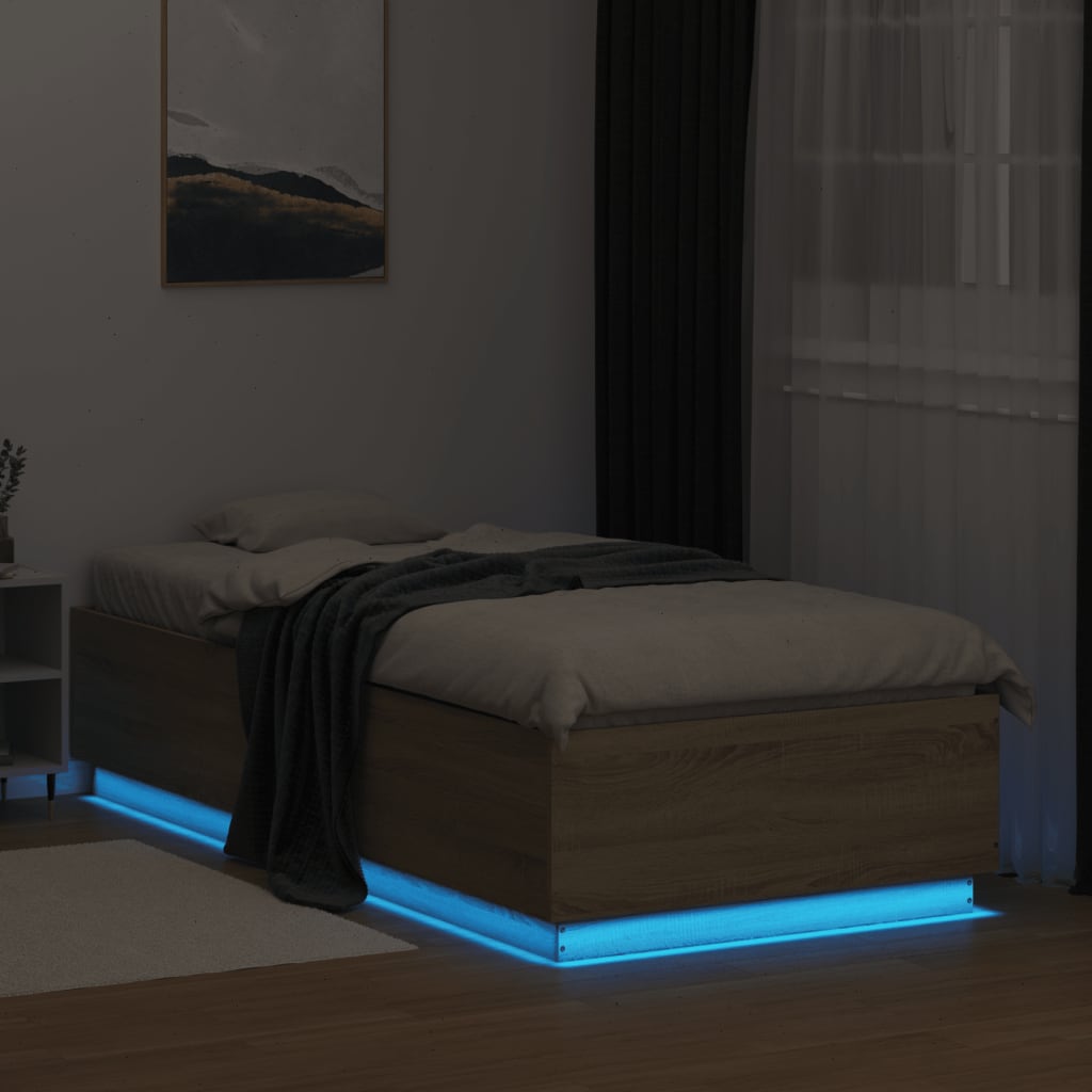 Sengeramme Med Led-Lys Sonoma Eik 90X200 Cm Konstruert Tre