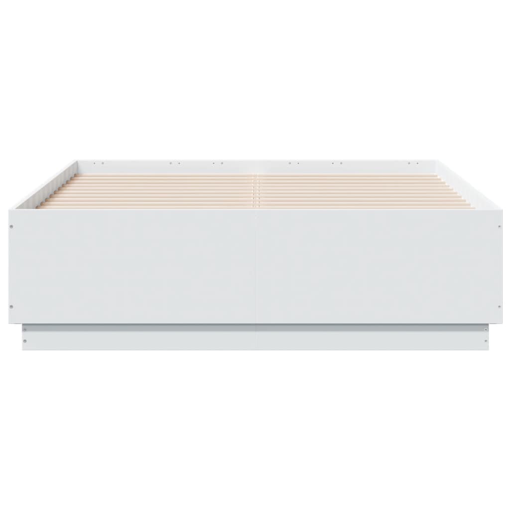 Sengeramme Med Led-Lys Hvit 135X190 Cm Konstruert Tre