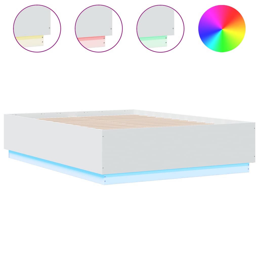 Sengeramme Med Led-Lys Hvit 120X190 Cm Konstruert Tre