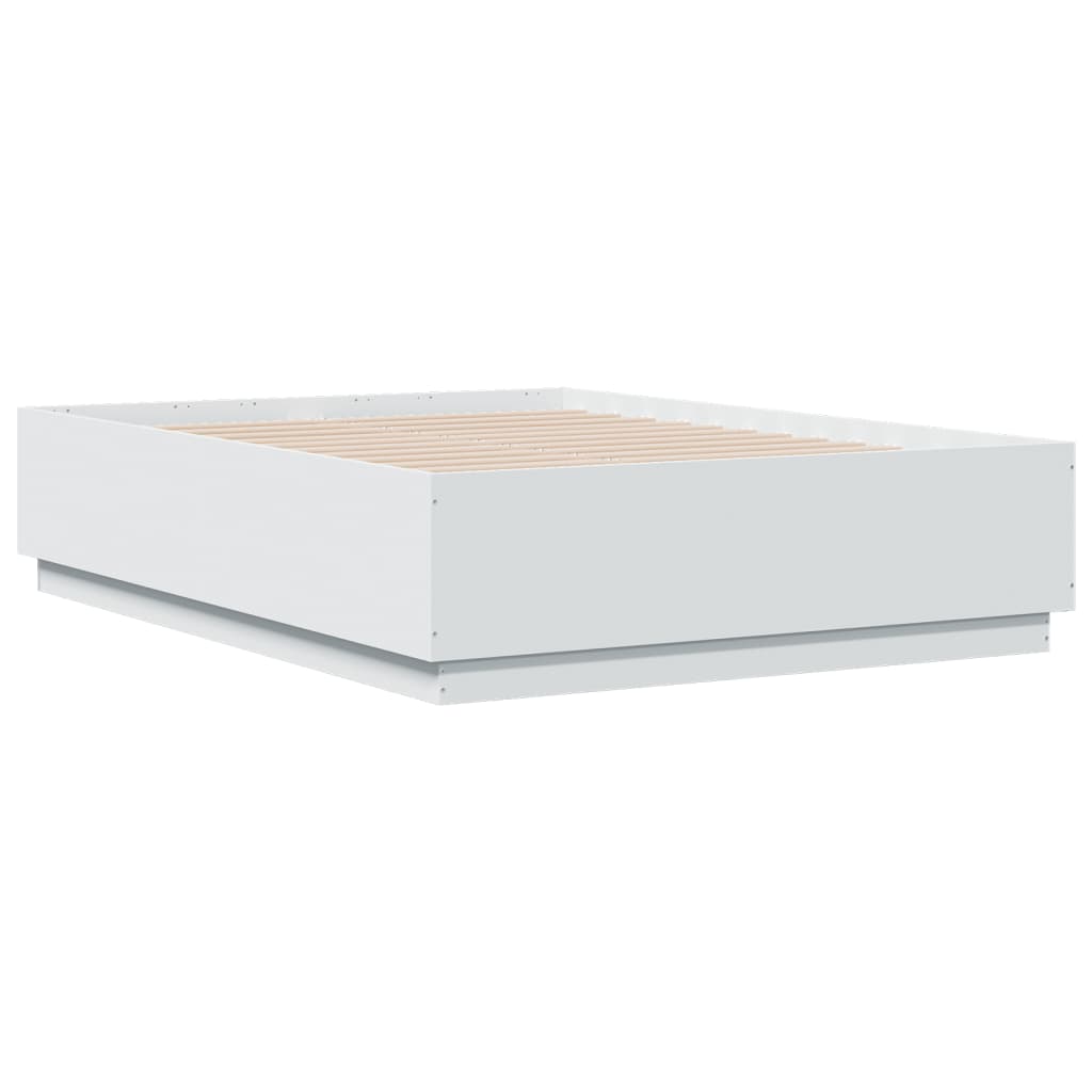 Sengeramme Med Led-Lys Hvit 120X190 Cm Konstruert Tre