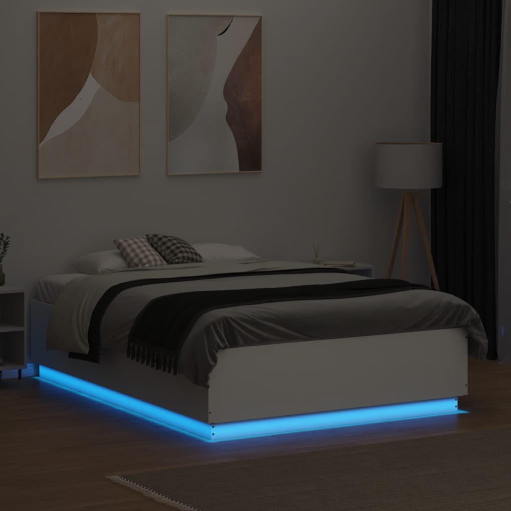 Sengeramme Med Led-Lys Hvit 120X190 Cm Konstruert Tre