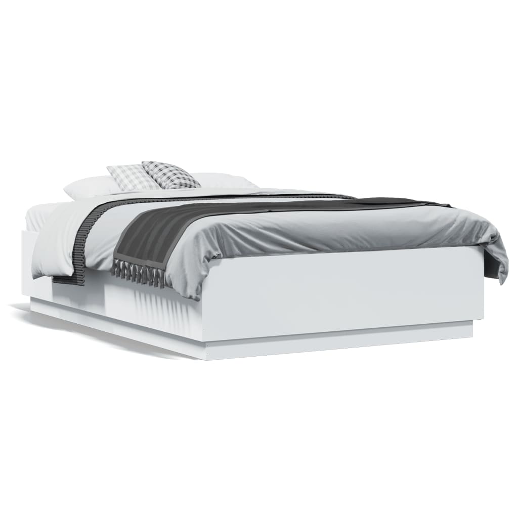 Sengeramme Med Led-Lys Hvit 120X190 Cm Konstruert Tre