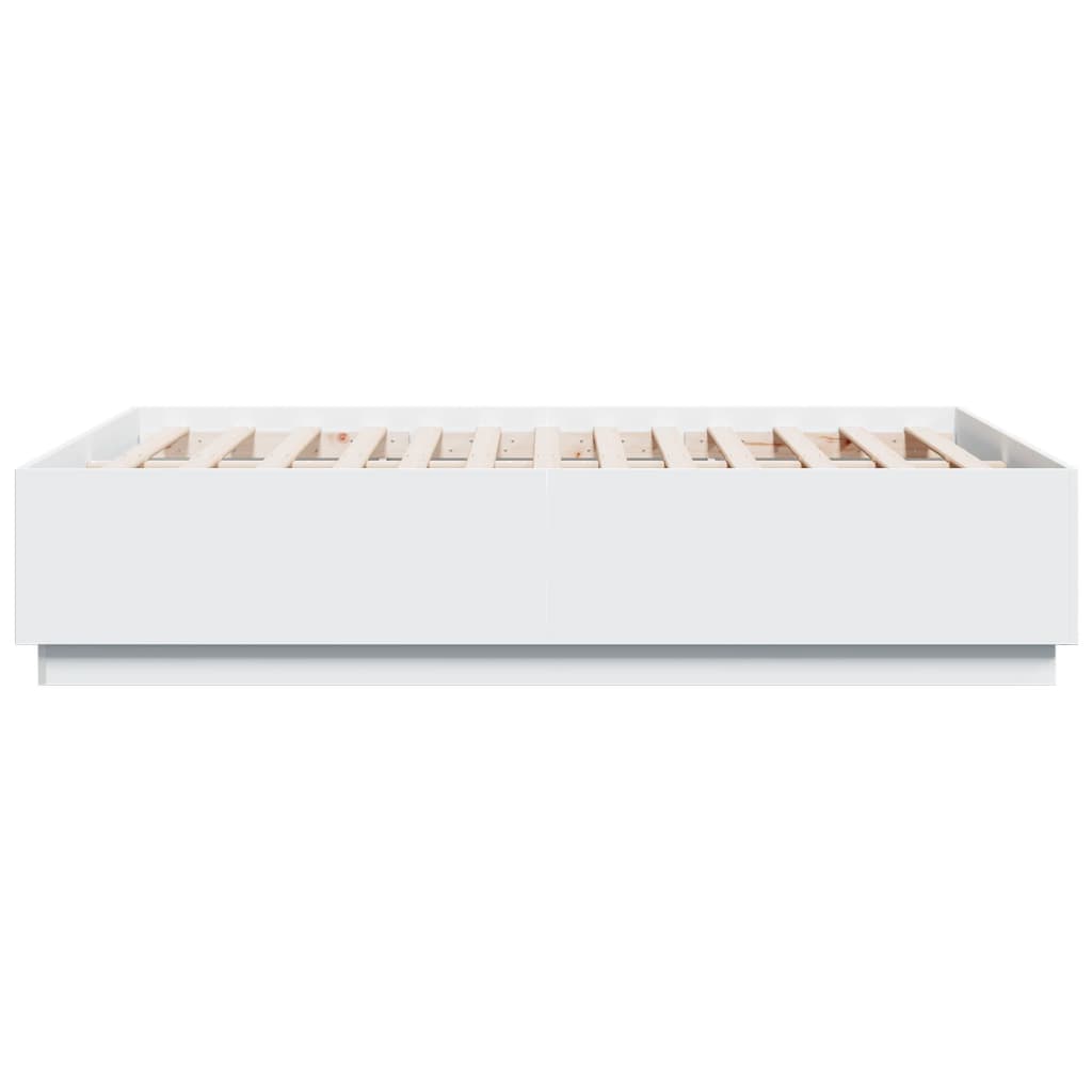 Sengeramme Med Led-Lys Hvit 120X190 Cm Konstruert Tre