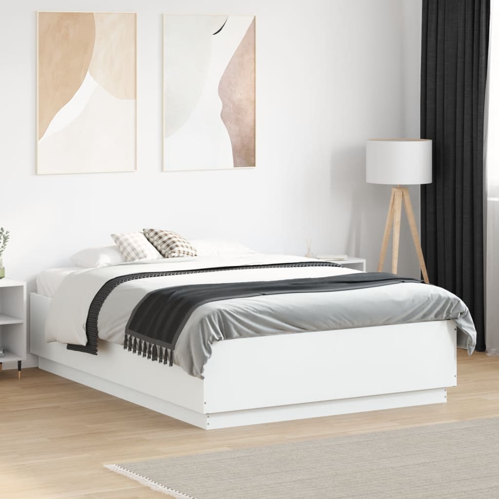 Sengeramme Med Led-Lys Hvit 120X190 Cm Konstruert Tre