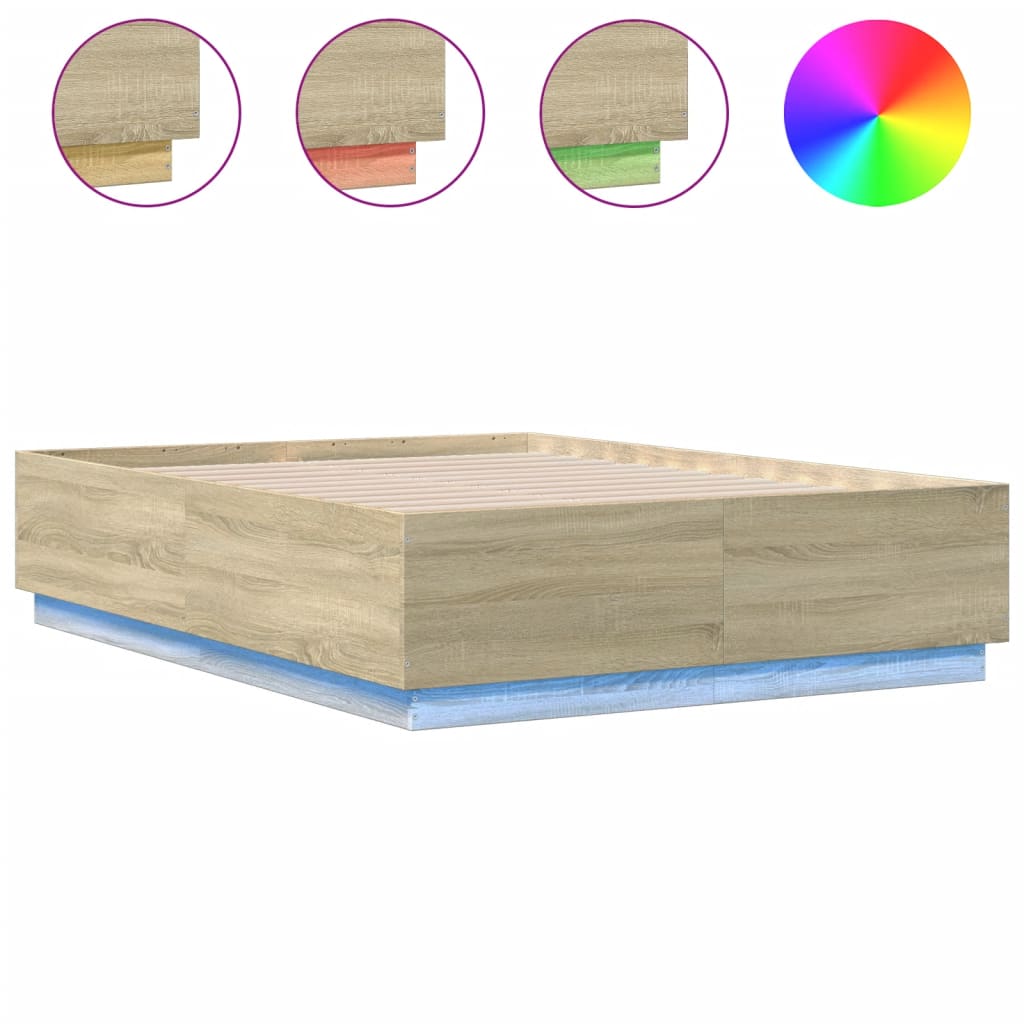 Sengeramme Med Led-Lys Sonoma Eik 120X190 Cm Konstruert Tre