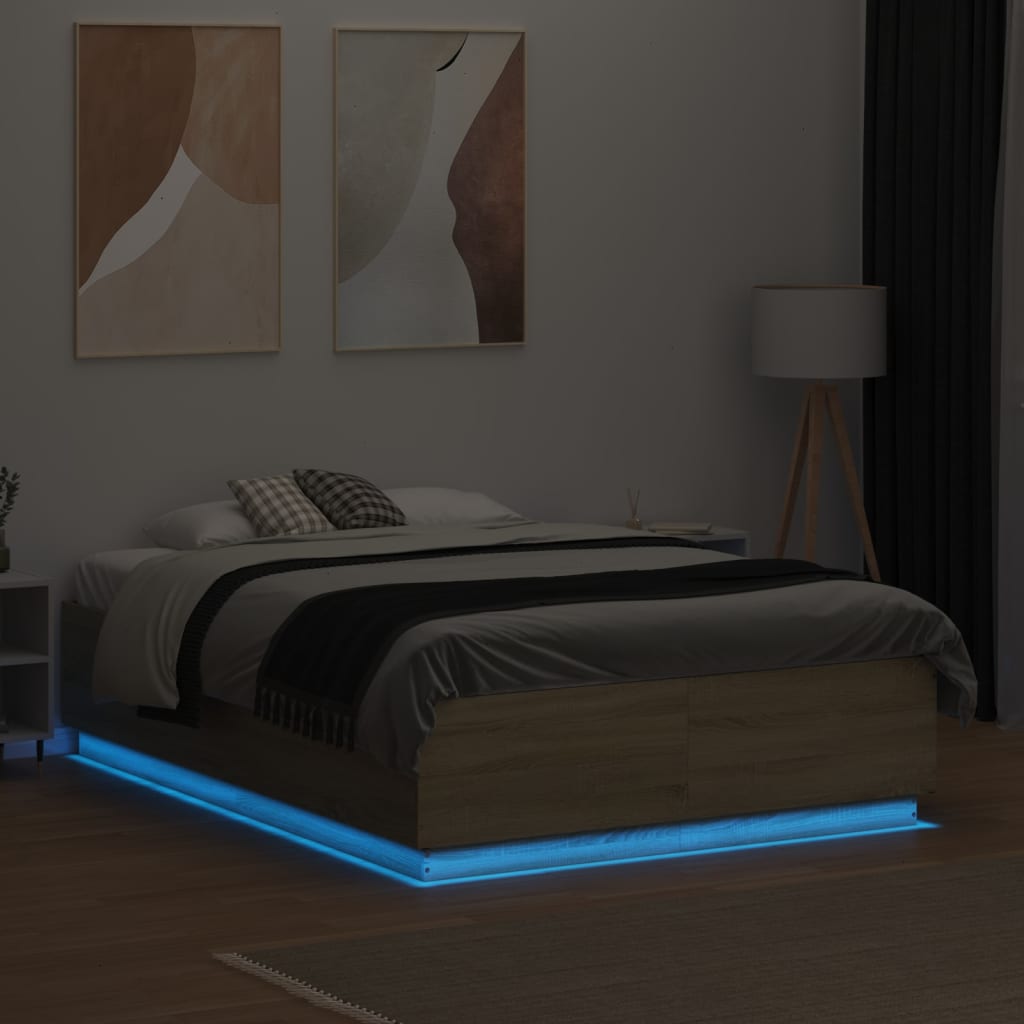 Sengeramme Med Led-Lys Sonoma Eik 120X190 Cm Konstruert Tre