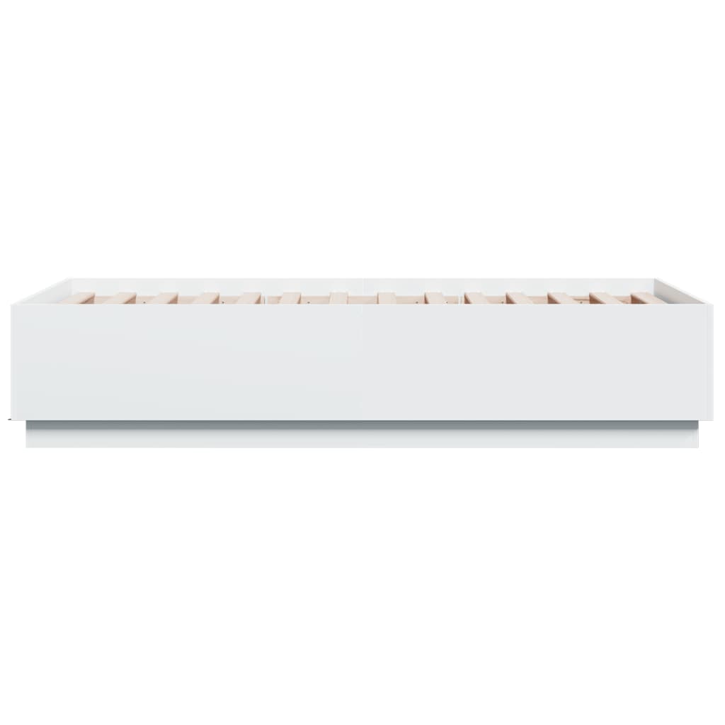 Sengeramme Med Led-Lys Hvit 90X190 Cm Konstruert Tre