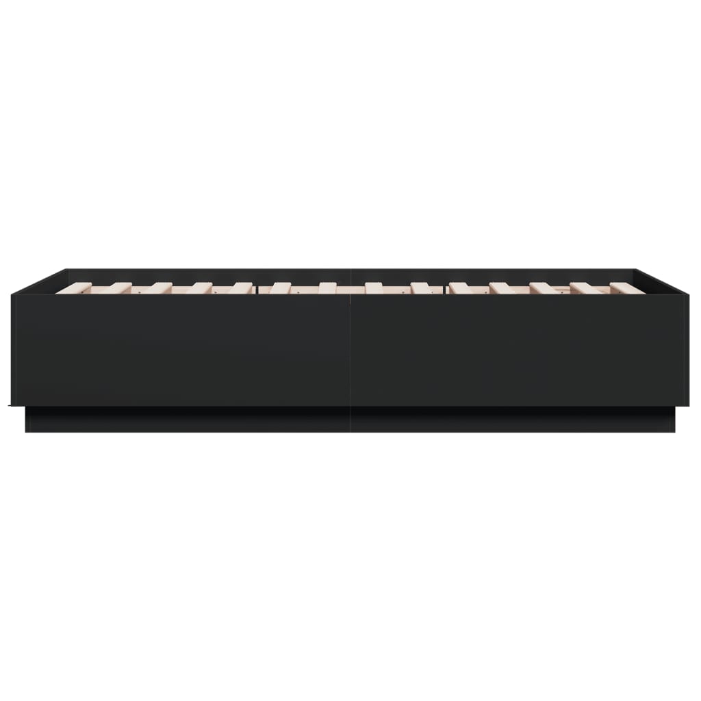 Sengeramme Med Led-Lys Svart 90X190 Cm Konstruert Tre
