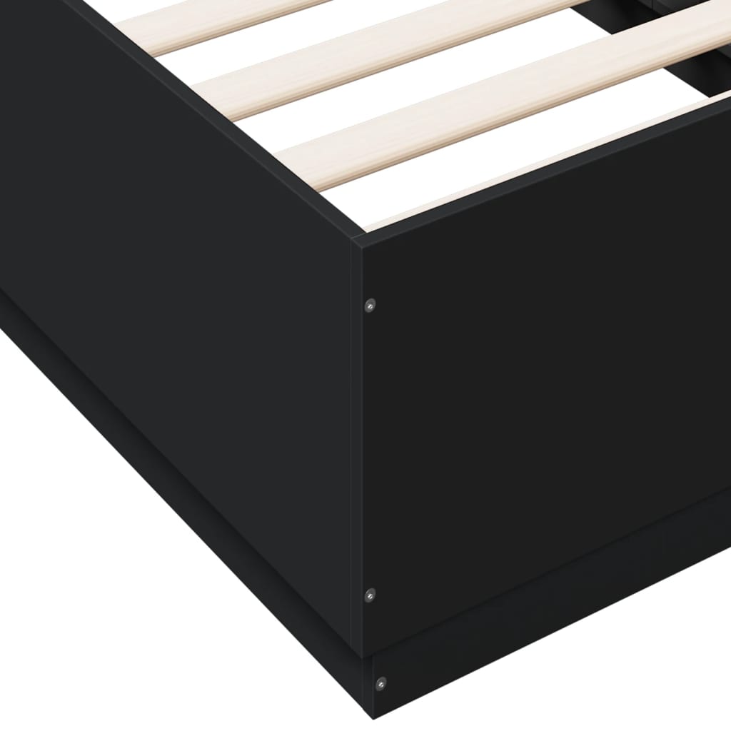 Sengeramme Med Led-Lys Svart 90X190 Cm Konstruert Tre