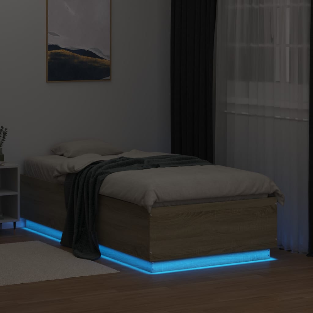 Sengeramme Med Led-Lys Sonoma Eik 90X190 Cm Konstruert Tre