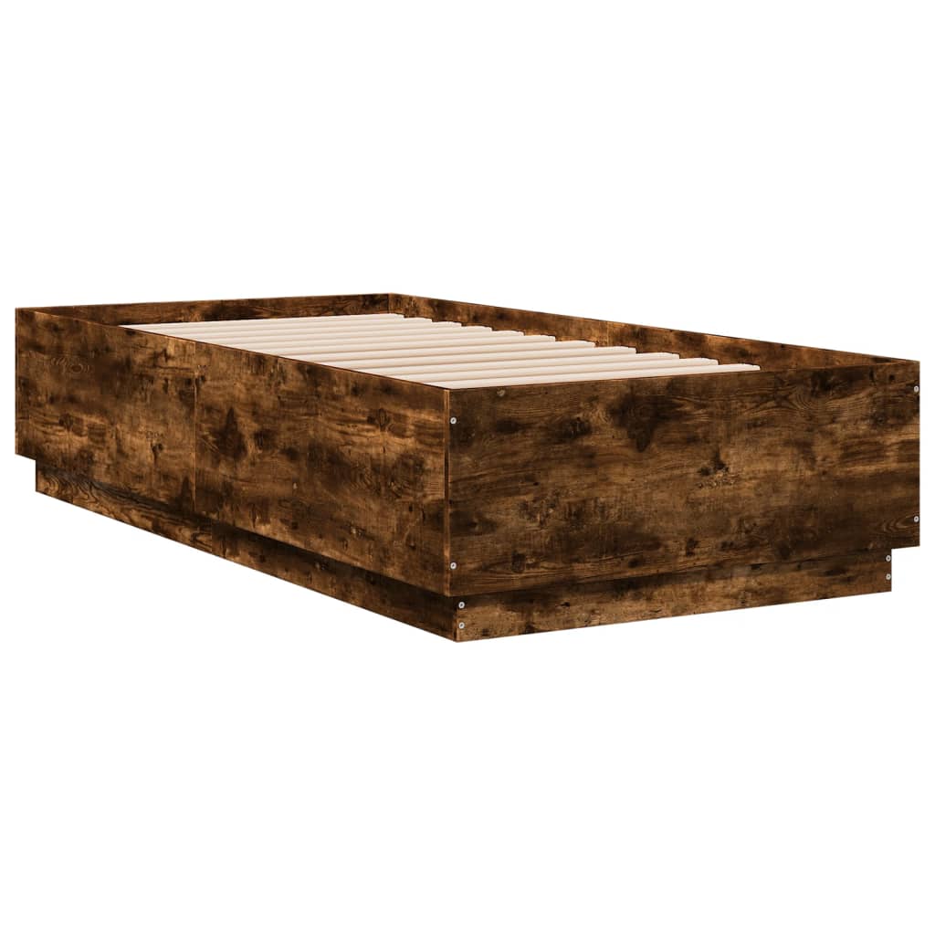 Sengeramme Med Led-Lys Røkt Eik 90X190 Cm Konstruert Tre