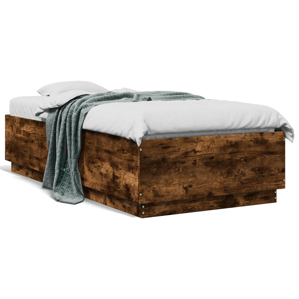 Sengeramme Med Led-Lys Røkt Eik 90X190 Cm Konstruert Tre