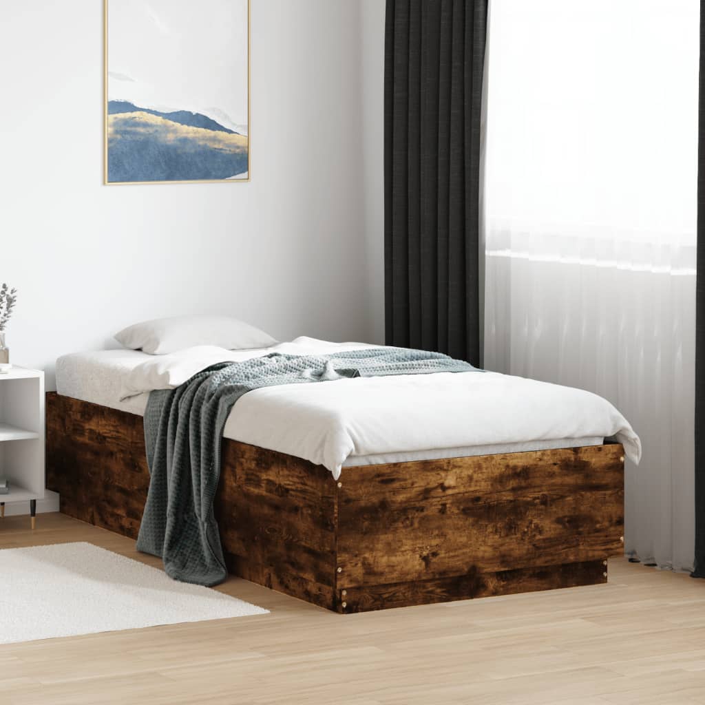 Sengeramme Med Led-Lys Røkt Eik 90X190 Cm Konstruert Tre