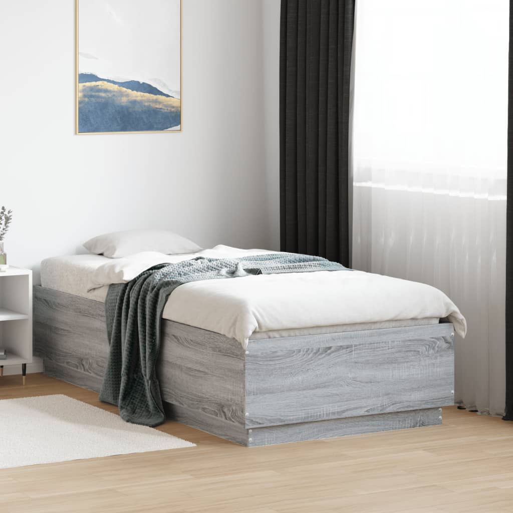 Sengeramme Med Led-Lys Grå Sonoma 90X190 Cm Konstruert Tre