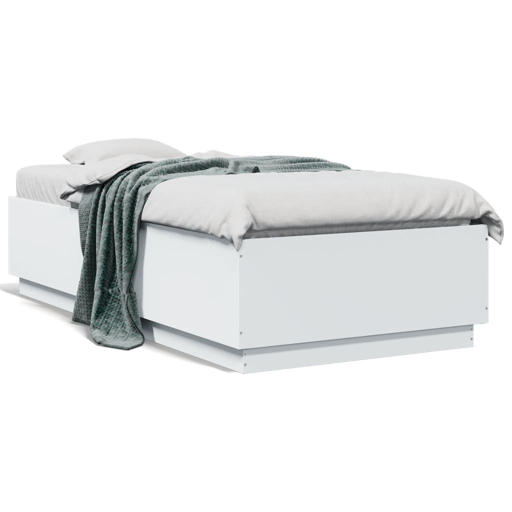 Sengeramme Med Led-Lys Hvit 75X190 Cm Konstruert Tre