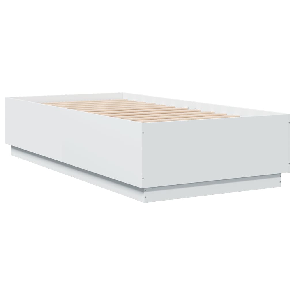 Sengeramme Med Led-Lys Hvit 75X190 Cm Konstruert Tre