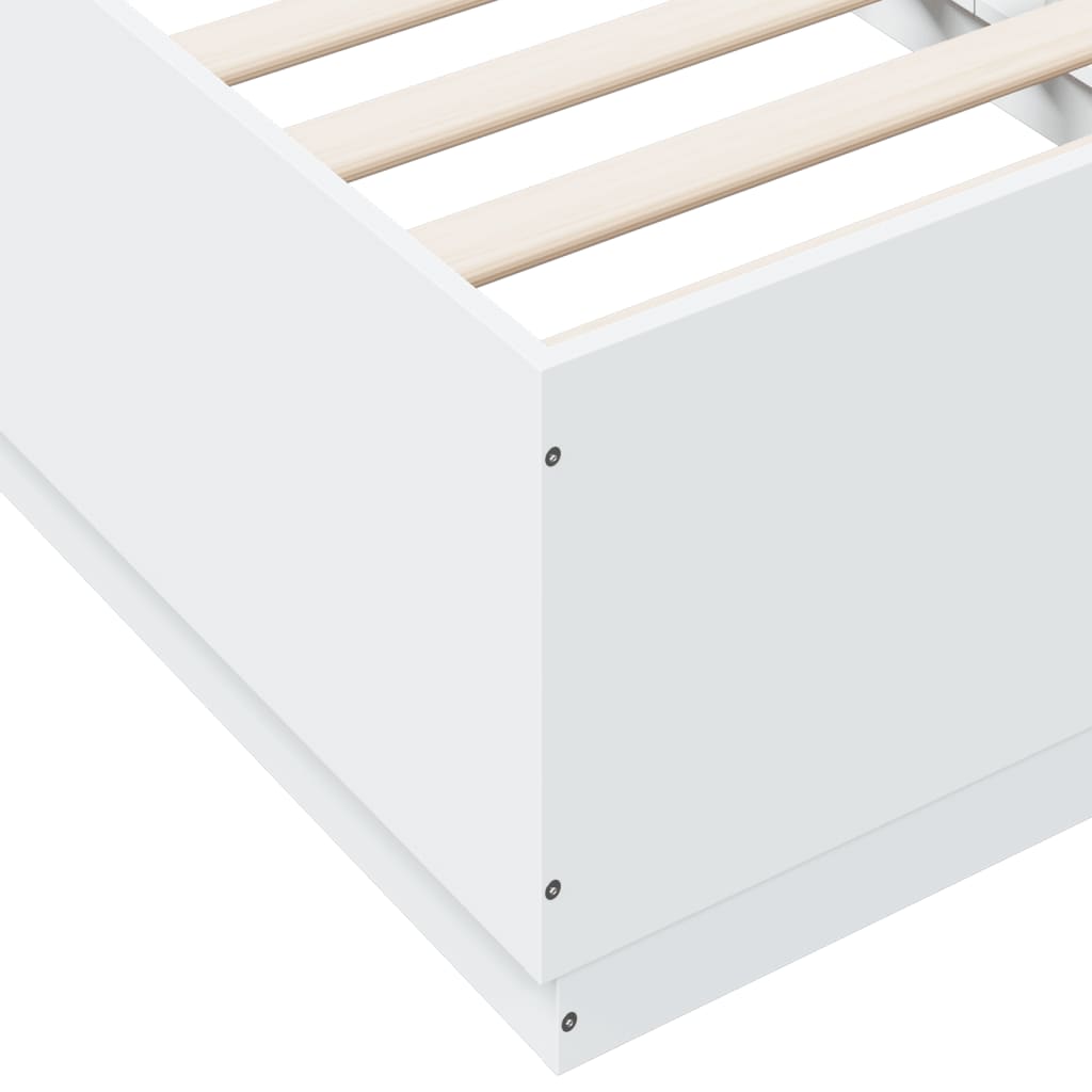 Sengeramme Med Led-Lys Hvit 75X190 Cm Konstruert Tre