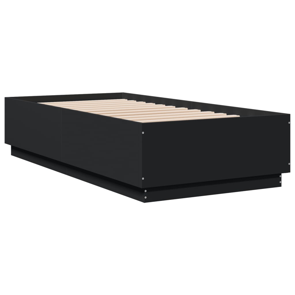 Sengeramme Med Led-Lys Svart 75X190 Cm Konstruert Tre