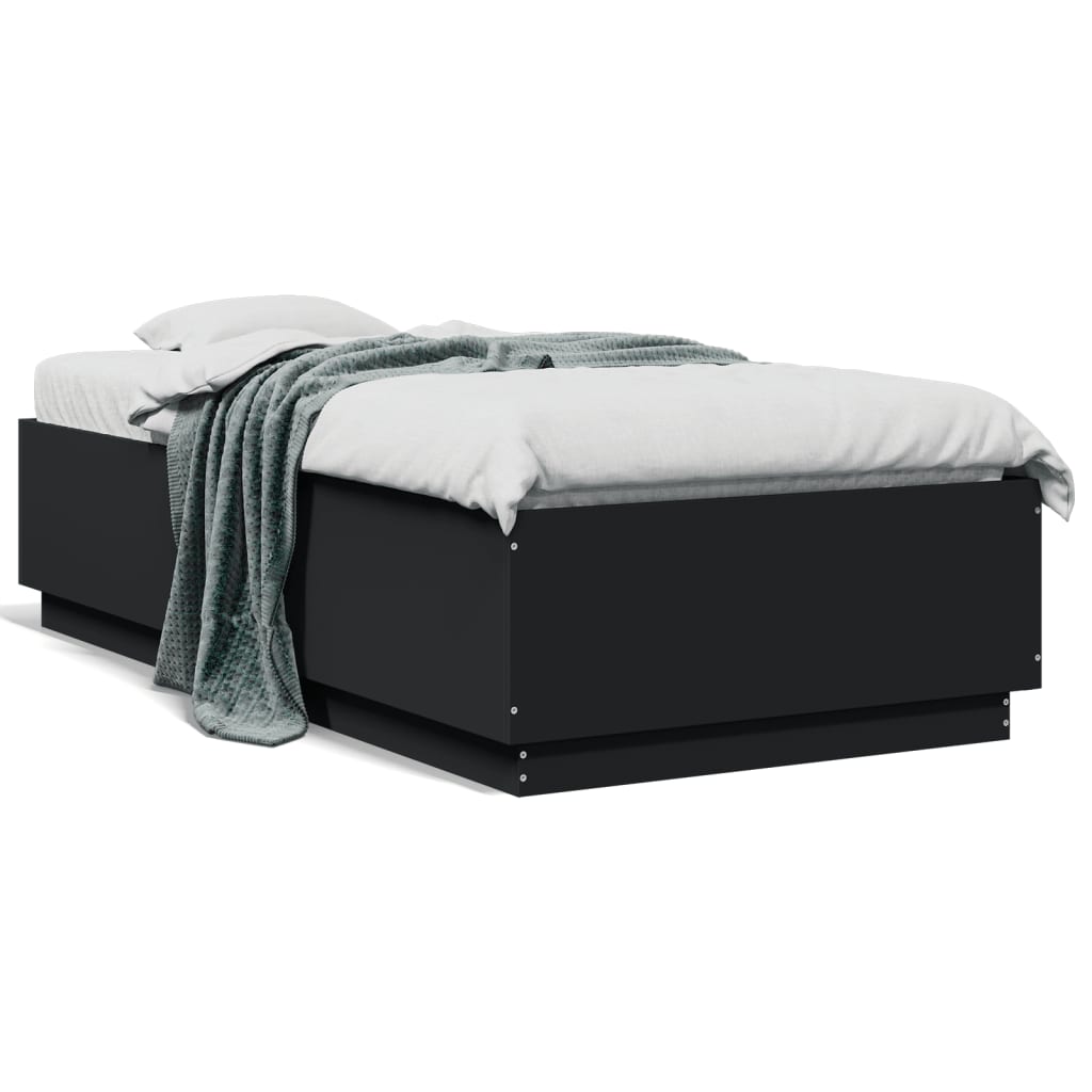Sengeramme Med Led-Lys Svart 75X190 Cm Konstruert Tre