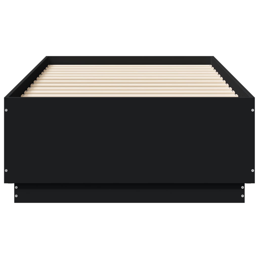 Sengeramme Med Led-Lys Svart 75X190 Cm Konstruert Tre