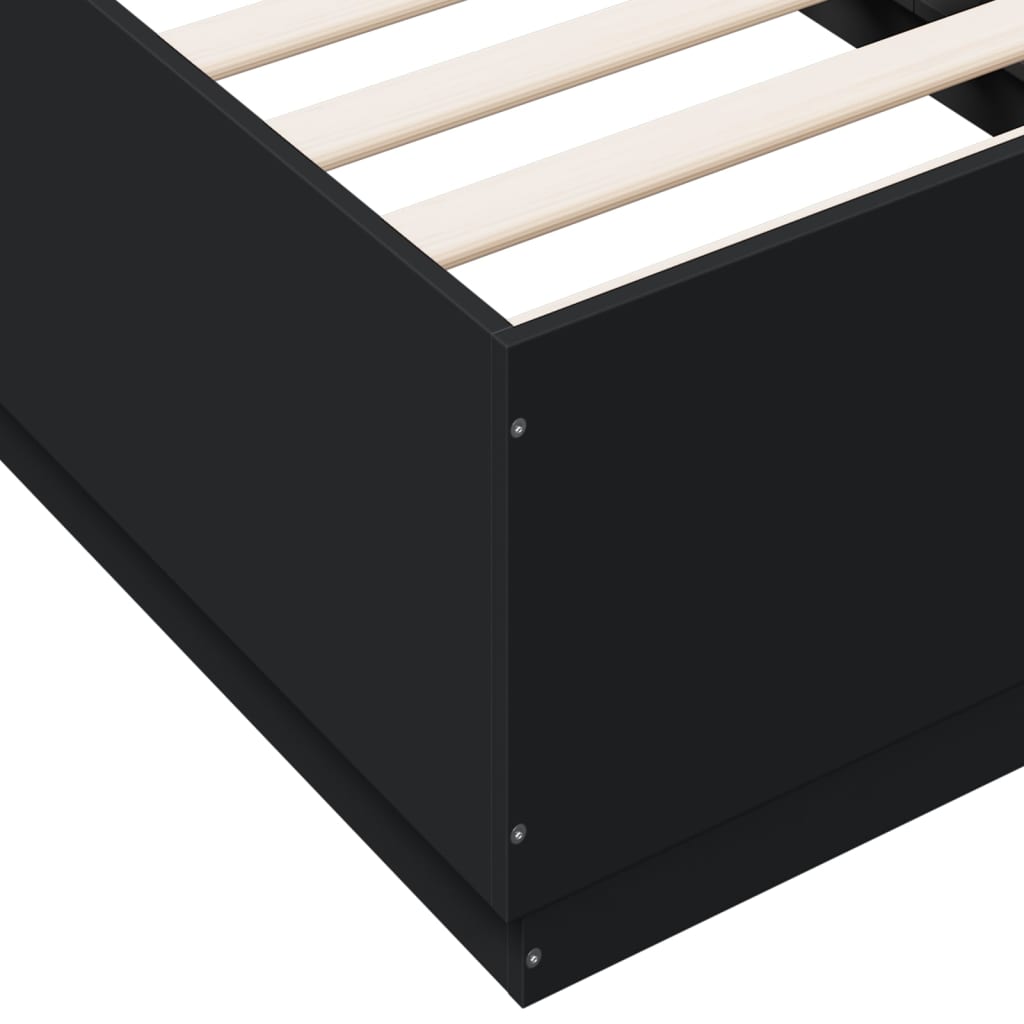 Sengeramme Med Led-Lys Svart 75X190 Cm Konstruert Tre