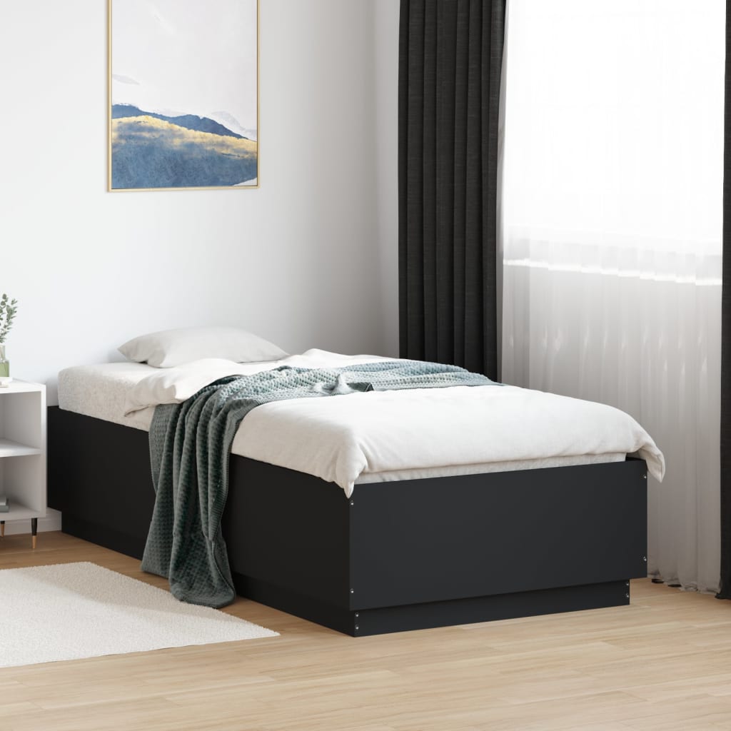 Sengeramme Med Led-Lys Svart 75X190 Cm Konstruert Tre