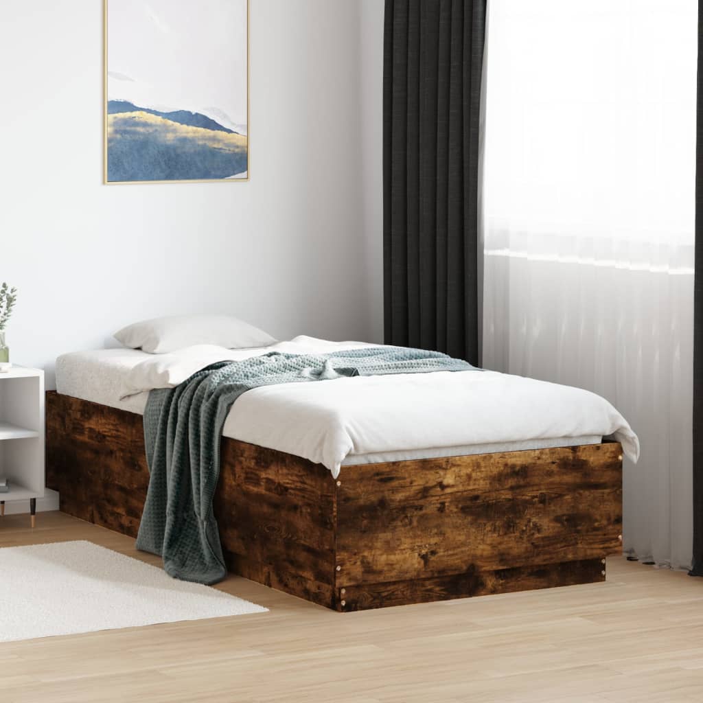 Sengeramme Med Led-Lys Røkt Eik 75X190 Cm Konstruert Tre