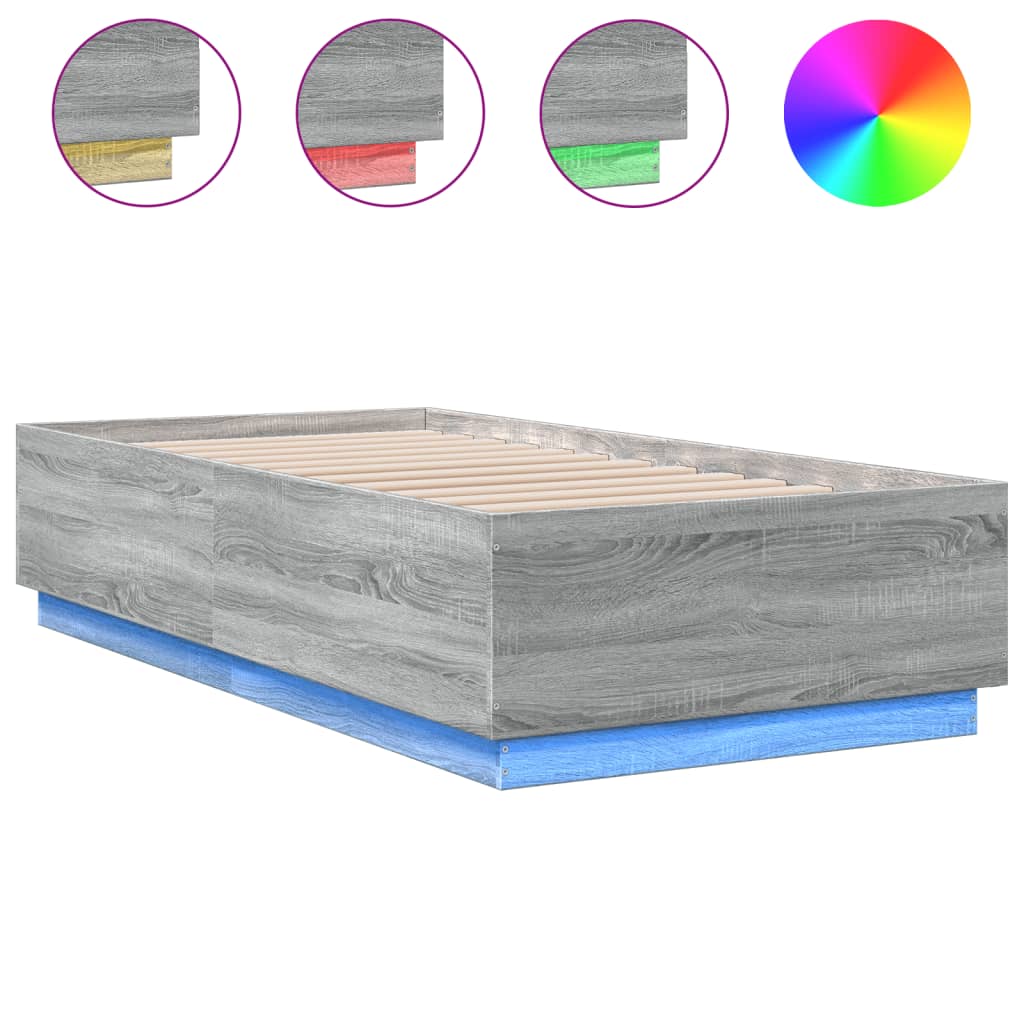 Sengeramme Med Led-Lys Grå Sonoma 75X190 Cm Konstruert Tre