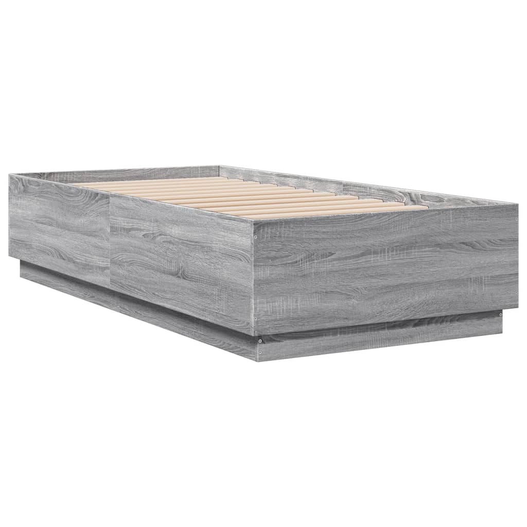 Sengeramme Med Led-Lys Grå Sonoma 75X190 Cm Konstruert Tre