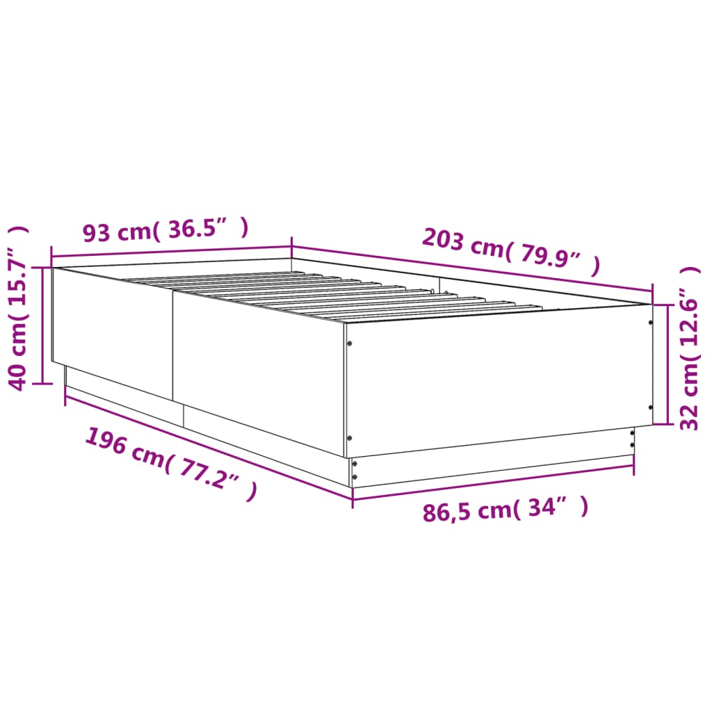 Sengeramme Sonoma Eik 90X200 Cm Konstruert Tre