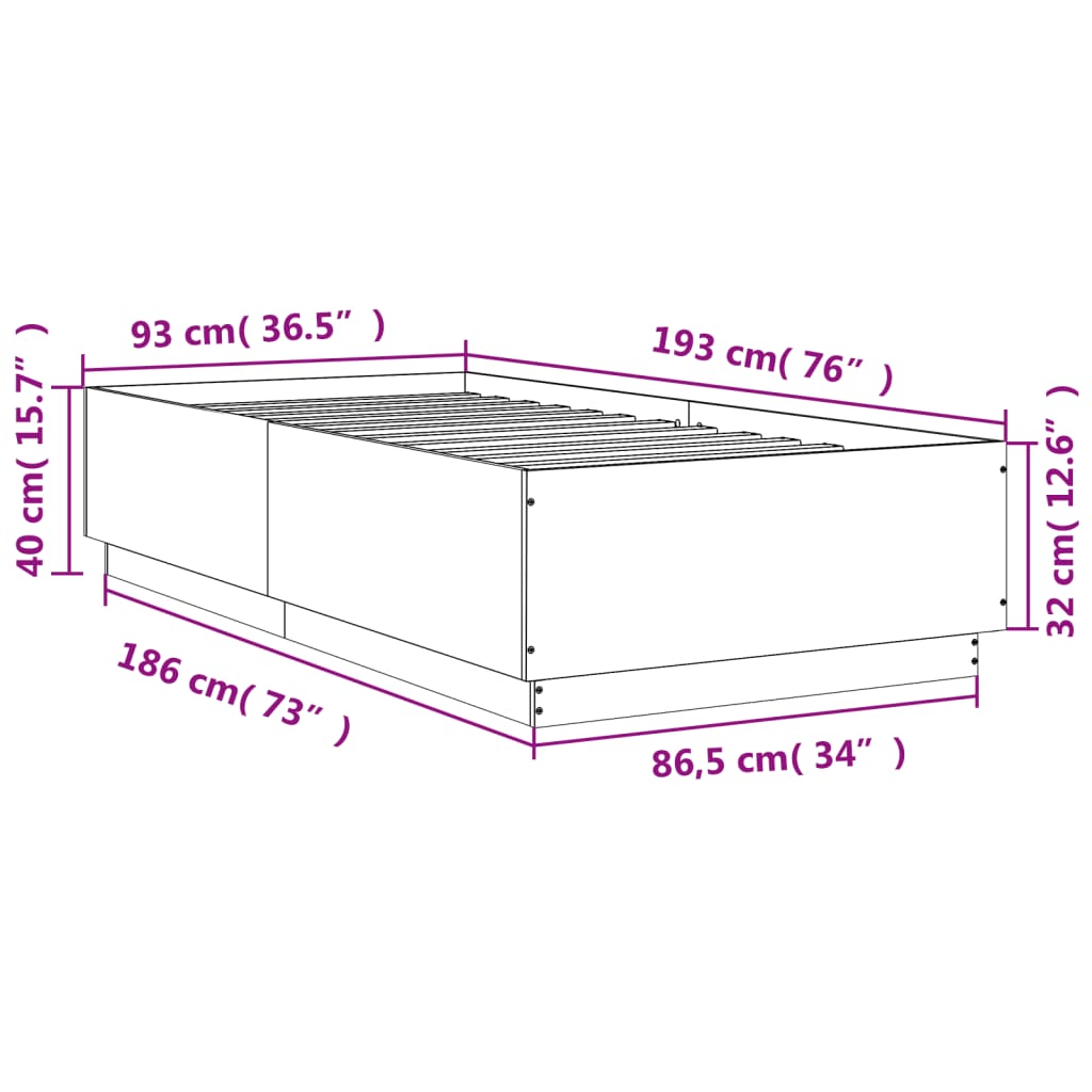 Sengeramme Hvit 90X190 Cm Konstruert Tre