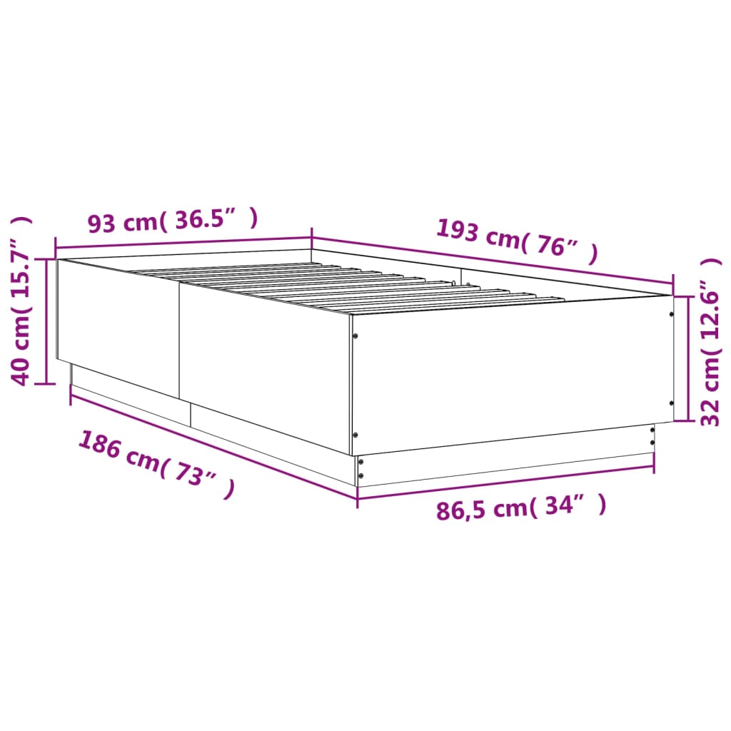 Sengeramme Sonoma Eik 90X190 Cm Konstruert Tre