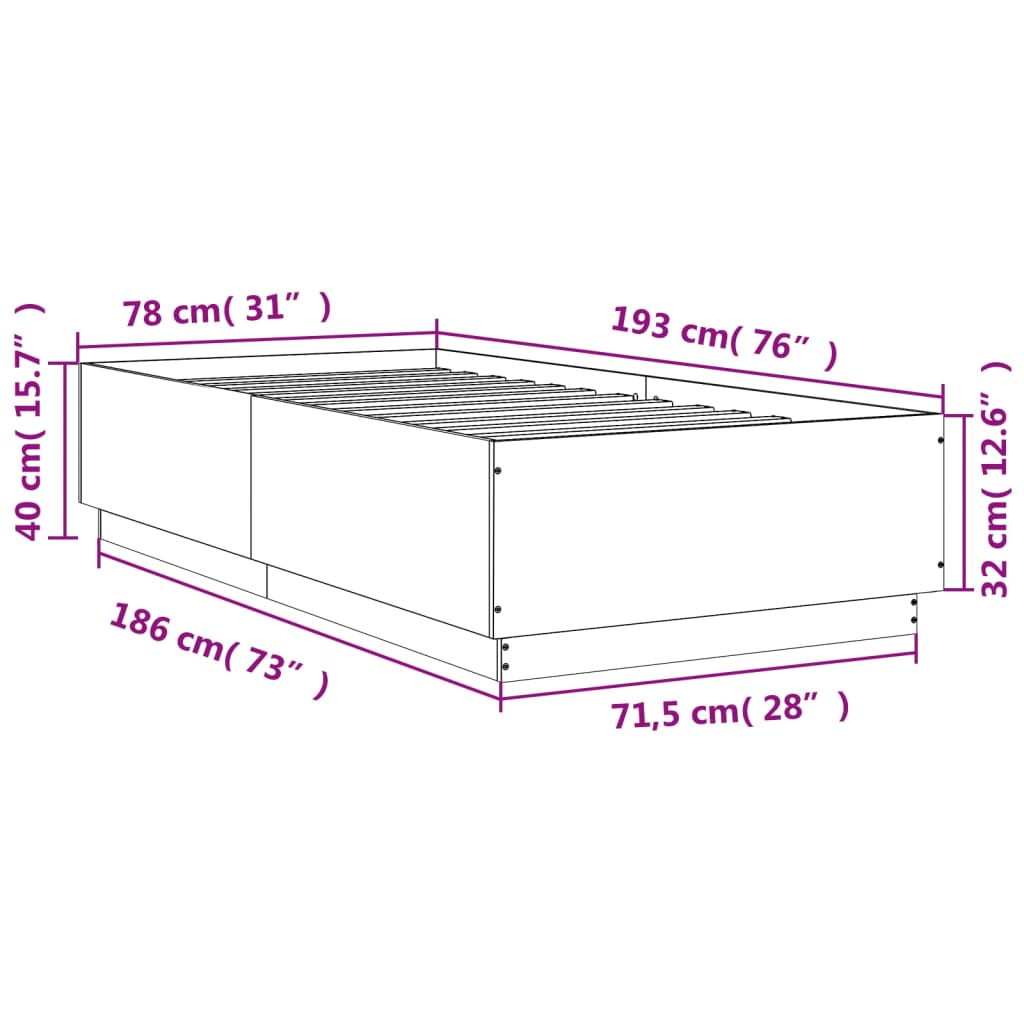 Sengeramme Hvit 75X190 Cm Konstruert Tre