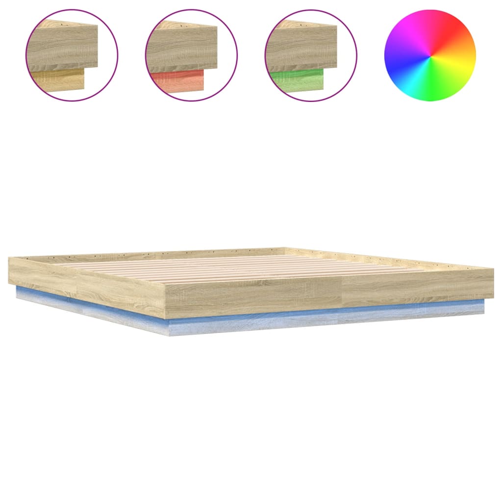 Sengeramme Med Led-Lys Sonoma Eik 200X200 Cm