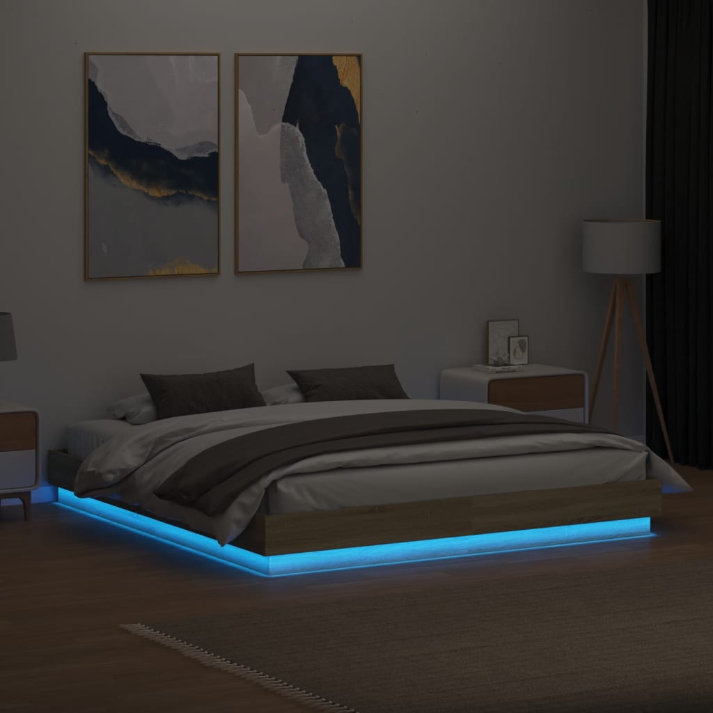 Sengeramme Med Led-Lys Sonoma Eik 200X200 Cm