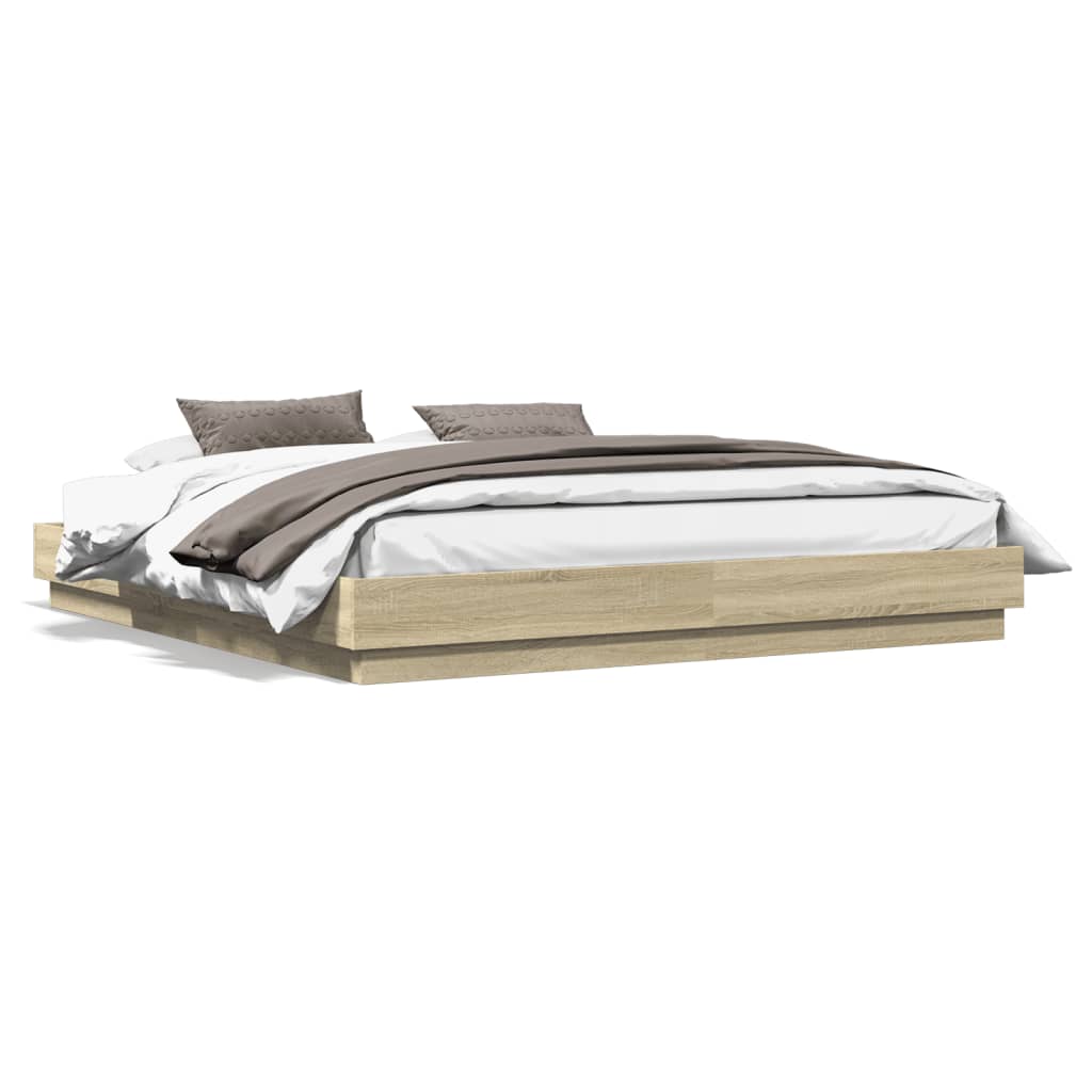 Sengeramme Med Led-Lys Sonoma Eik 200X200 Cm