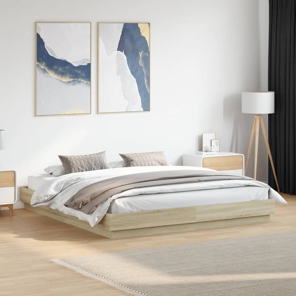 Sengeramme Med Led-Lys Sonoma Eik 200X200 Cm