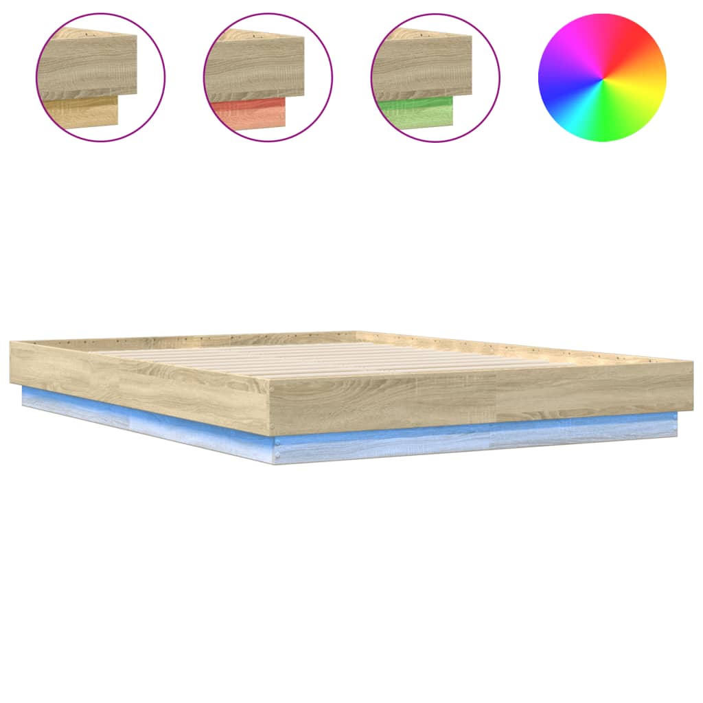 Sengeramme Med Led-Lys Sonoma Eik 140X200 Cm