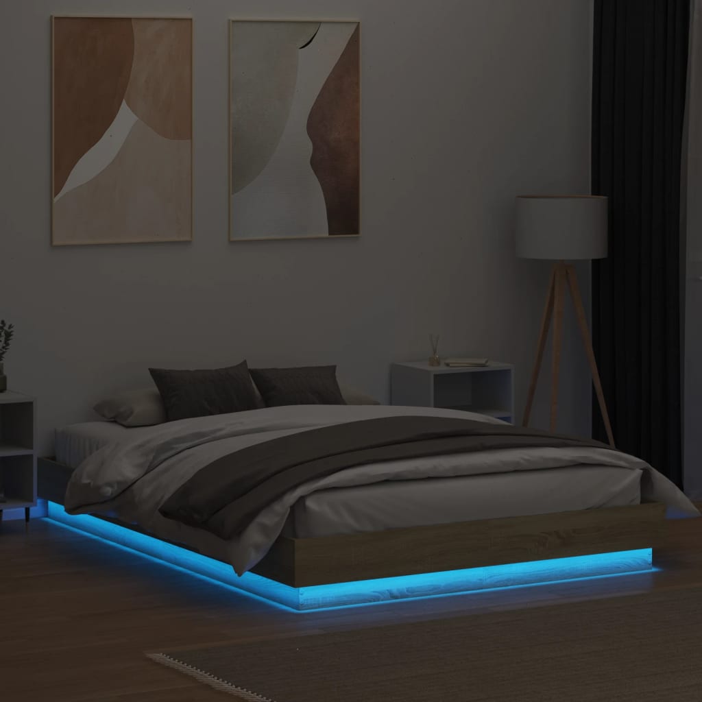 Sengeramme Med Led-Lys Sonoma Eik 120X200 Cm
