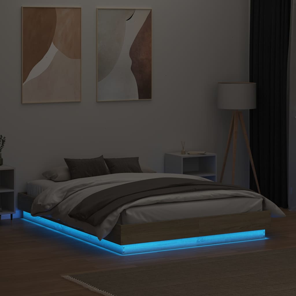 Sengeramme Med Led-Lys Sonoma Eik 120X190 Cm