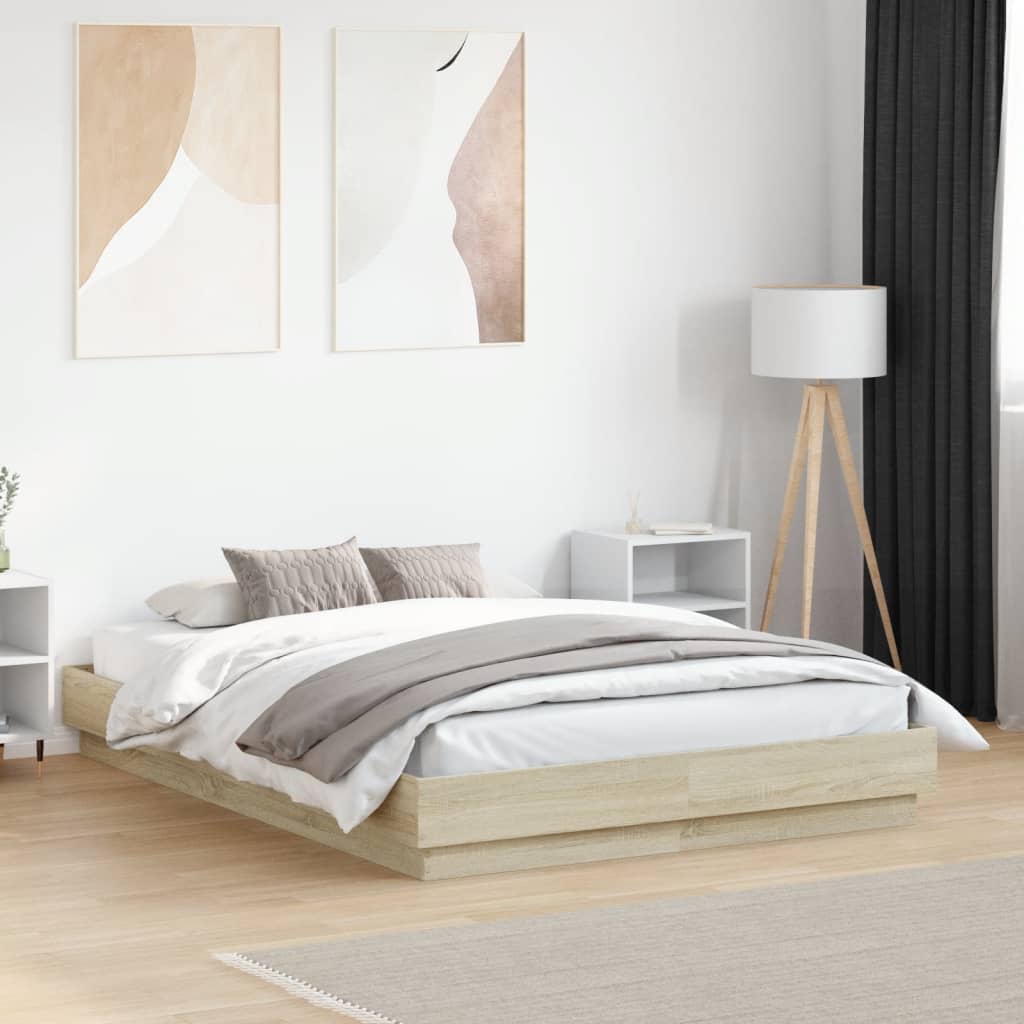 Sengeramme Med Led-Lys Sonoma Eik 120X190 Cm