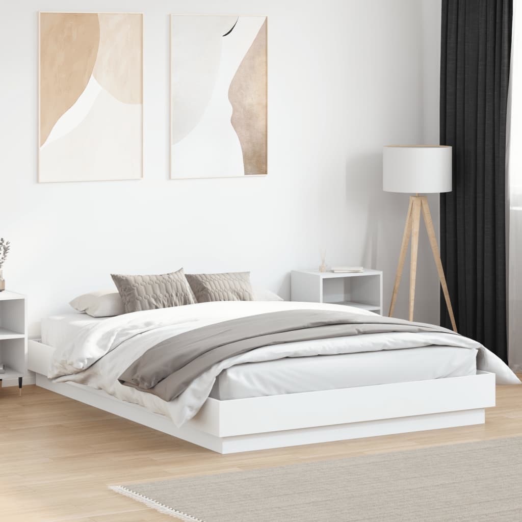 Sengeramme Hvit 160X200 Cm Konstruert Tre
