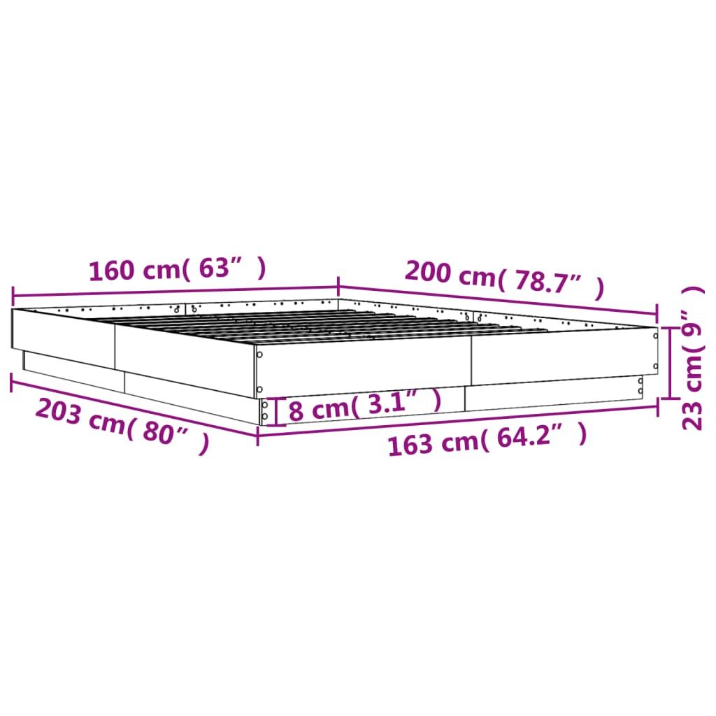 Sengeramme Sonoma Eik 160X200 Cm Konstruert Tre