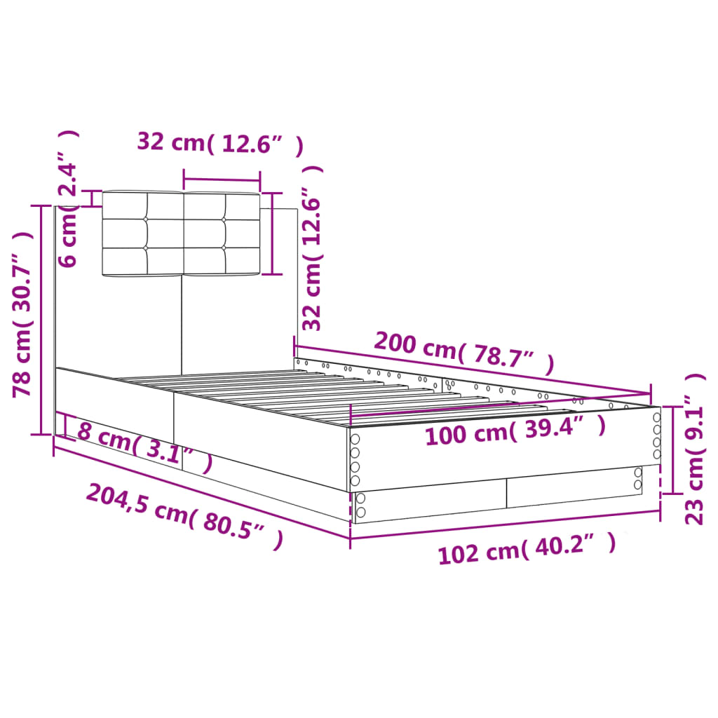 Sengeramme Med Hodegavl Hvit 100X200 Cm Konstruert Tre